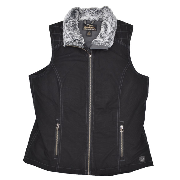 NOBLE OUTFITTERS Fleece Lined Barn Vest - Black / Gray Faux Fur - Womens Small - Picture 1 of 4